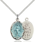 Women's Petite Miraculous Medal with Blue Enamel Necklace