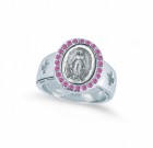 Women's Pink Crystal Miraculous Medal Ring Sterling Silver