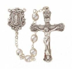 4mm Double Capped Pearl Bead Rosary in Sterling Silver [RB3359]