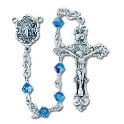 4mm Sapphire Crystal Swarovski Bead Rosary in Sterling Silver [RB3399]