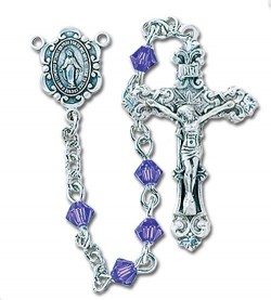 4mm Tanzanite Crystal Swarovski Bead Rosary in Sterling Silver [RB3402]