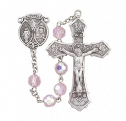 6mm Tin Cut Pink Crystal Bead Rosary in Sterling Silver [RB3366]