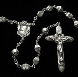 All Sterling 7mm Fluted Rosary with Immaculate Heart Centerpiece [HMRB013]
