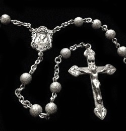 All Sterling Silver Glitter 5mm Rosary with Immaculate Heart Centerpiece [HMRB006]