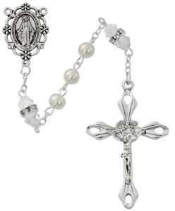 April Birthstone Rosary Crystal Pearl Glass [MVR0603]