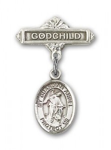 Baby Badge with Guardian Angel Charm and Godchild Badge Pin [BLBP1090]