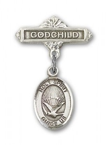Baby Badge with Holy Spirit Charm and Godchild Badge Pin [BLBP0572]