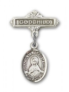 Baby Badge with Immaculate Heart of Mary Charm and Godchild Badge Pin [BLBP2194]