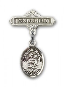 Baby Badge with Our Lady of Knock Charm and Godchild Badge Pin [BLBP1601]
