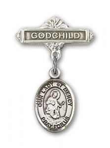 Baby Badge with Our Lady of Mercy Charm and Godchild Badge Pin [BLBP1894]