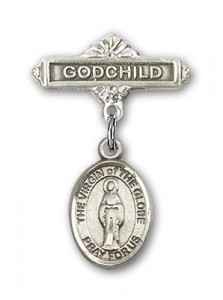 Baby Badge with Virgin of the Globe Charm and Godchild Badge Pin [BLBP2243]