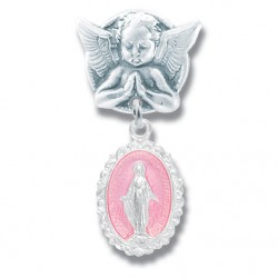Baby Pin God Bless and Miraculous Sterling Silver Medal [PN0031]