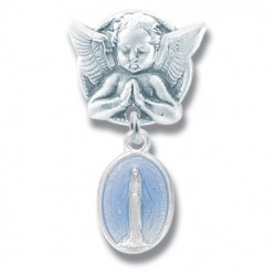 Baby Pin Guardian Angel and Blue Sterling Silver Miraculous Medal [PN0027]
