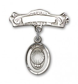 Baby Pin with Baptism Charm and Arched Polished Engravable Badge Pin [BLBP0087]