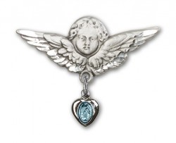 Sterling Silver Engravable Baby Pin with Blue Enamel Miraculous Charm with Larger Wings [BLBP0007]