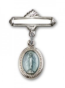 Sterling Silver Baby Badge with St Jude Thaddeus Charm and Godchild Badge Pin 1 X 5/8 inches