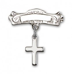 Baby Pin with Cross Charm and Arched Polished Engravable Badge Pin [BLBP0094]