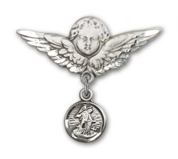 Baby Pin with Guardian Angel Charm and Angel with Larger Wings Badge Pin [BLBP0116]