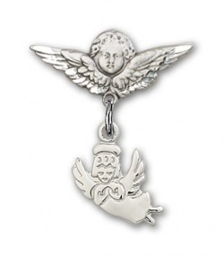 Baby Pin with Guardian Angel Charm and Angel with Smaller Wings Badge Pin [BLBP0110]