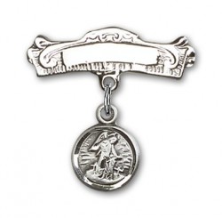 Baby Pin with Guardian Angel Charm and Arched Polished Engravable Badge Pin [BLBP0115]