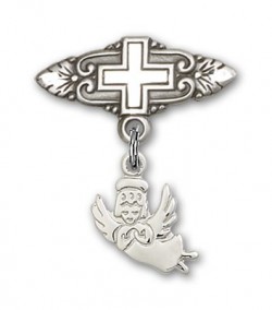 Baby Pin with Guardian Angel Charm and Badge Pin with Cross [BLBP0107]