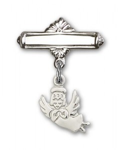 Baby Pin with Guardian Angel Charm and Polished Engravable Badge Pin [BLBP0106]