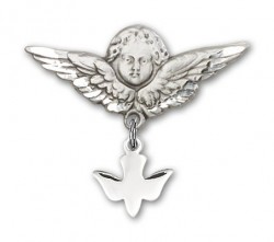 Baby Pin with Holy Spirit Charm and Angel with Larger Wings Badge Pin [BLBP0025]
