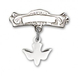 Baby Pin with Holy Spirit Charm and Arched Polished Engravable Badge Pin [BLBP0024]