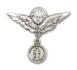 Baby Pin with Miraculous Charm and Angel with Larger Wings Badge Pin [BLBP0123]