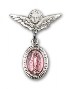 Baby Pin with Pink Miraculous Charm and Angel with Smaller Wings Badge Pin [BLBP0064]