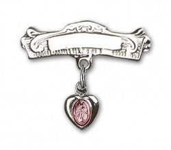 Engravable Sterling Silver Baby Pin with Pink Enamel Miraculous Charm [BLBP0006]