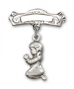 Baby Pin with Praying Girl Charm and Arched Polished Engravable Badge Pin [BLBP0190]