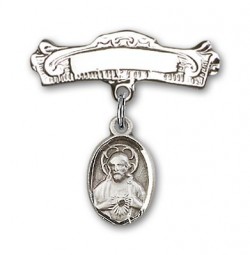Baby Pin with Scapular Charm and Arched Polished Engravable Badge Pin [BLBP0076]