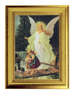 Baby's Room Guardian Angel 5x7 Print in Gold-Leaf Frame [HFA5253]