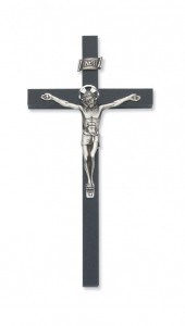 Black Wood Crucifix with Silver Corpus - 8“H [MVCR1026]