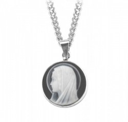 Blessed Virgin Cameo Necklace Grey and White [HMM3362]