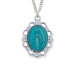 Women's Blue Oval Silver Miraculous Medal [CM2044]
