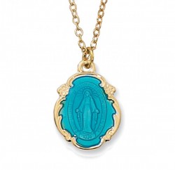 Blue and Gold Sterling Silver Miraculous Medal Necklace [CM2058]