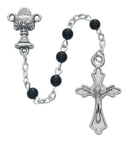 Boys Black Glass First Communion Rosary with Cross Box [MVR0613]
