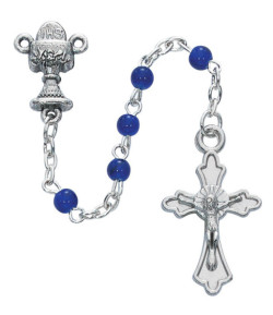 Boys Blue Glass Bead First Communion Rosary with Cross Box [MVR0618]