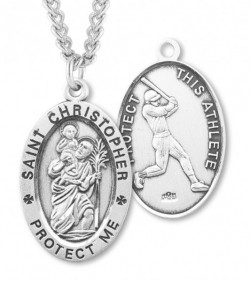 Men's Sterling Silver Saint Christopher Baseball Medal [HMM1017]