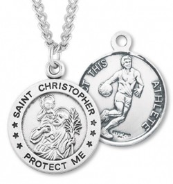Men's Sterling Silver Round Saint Christopher Basketball Medal [HMM1000]