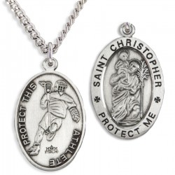 Men's St. Christopher Lacrosse Medal Sterling Silver [HMM1018]