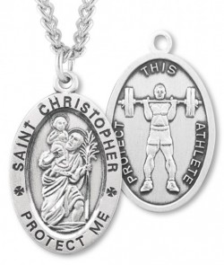 Men's Sterling Silver Oval  Saint Christopher Weightlifting Medal [HMM1024]