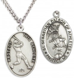 Men's Sterling Silver Saint Sebastian Baseball Medal [HMM1029]
