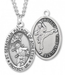 Men's St. Sebastian Martial Arts Medal Sterling Silver [HMM1033]