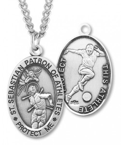Men's St. Sebastian Soccer Medal Sterling Silver [HMM1026]