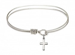 Cable Bangle Bracelet with a Cross Charm [BRC1006]
