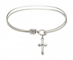 Cable Bangle Bracelet with a Cross Charm [BRC2531]