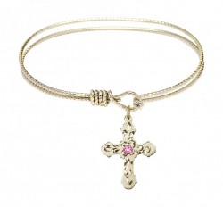 Cable Bangle Bracelet with a Cross Charm [BRST027]